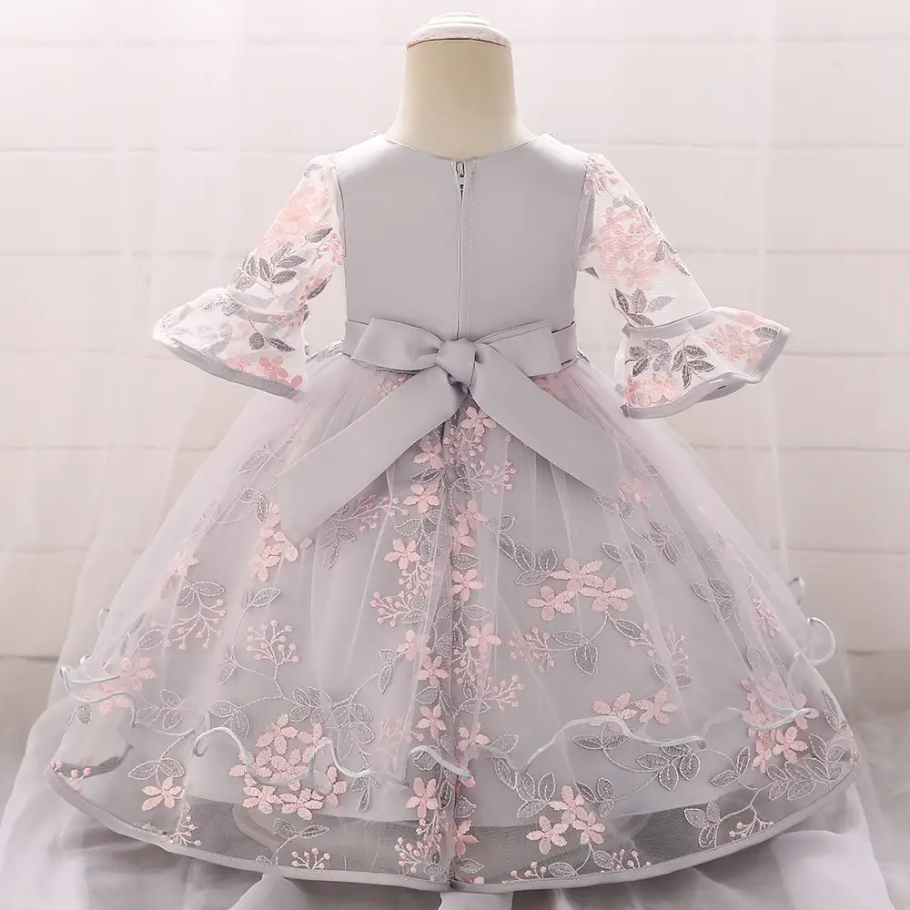 Embroidered princess dress with horn sleeves baby one year old