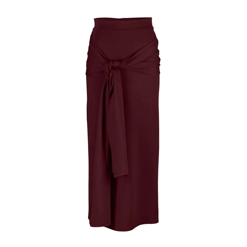 Women's lace solid colour Muslim bag hip skirt - Wine Red