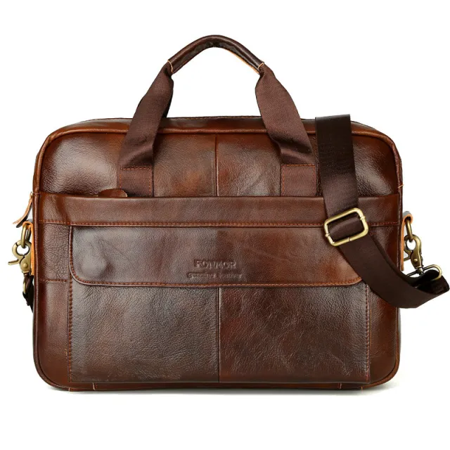 Cowhide men's horizontal business bag 9036 Br - Shop at LoveMi