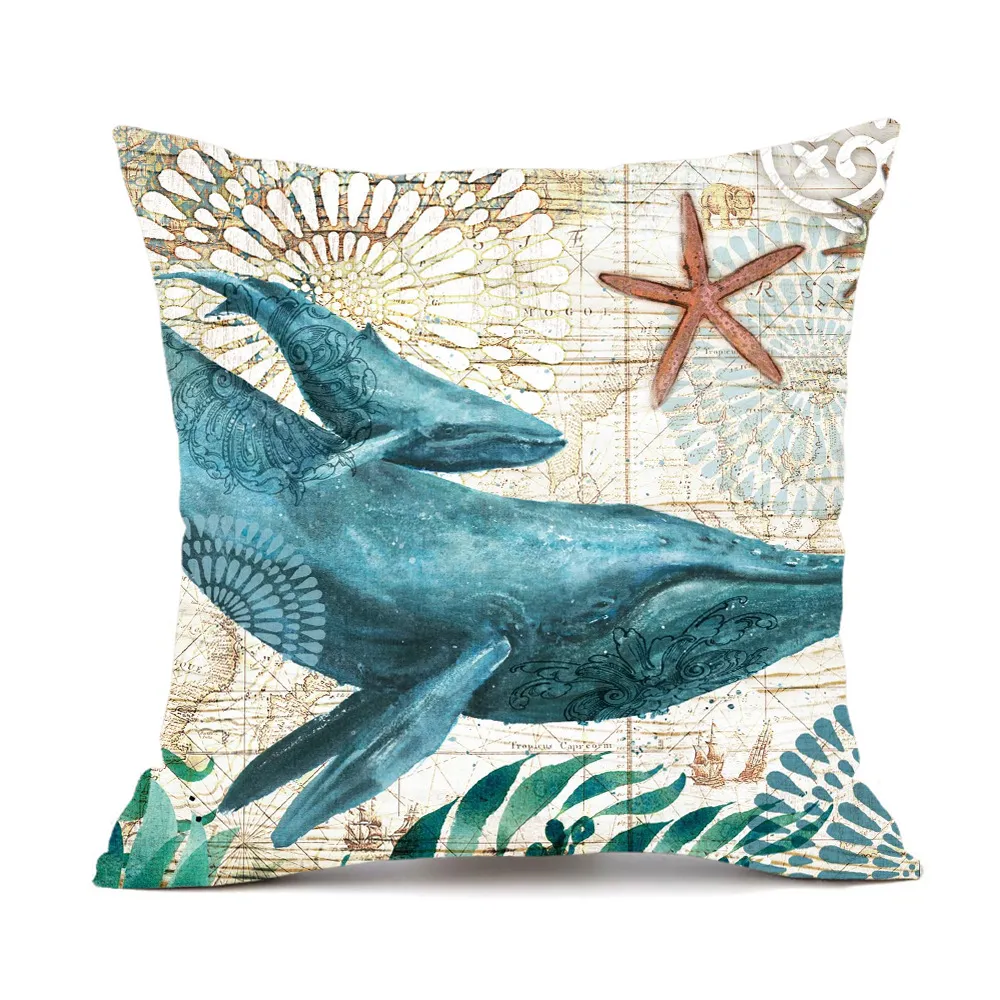 Cushion Covers Sea Turtle Printed Throw Pillow Cases For Home Decor Sofa Chair Seat - Whale