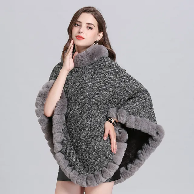 Knit sweater cloak shawl coat women Dark Grey - Shop at LoveMi