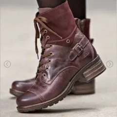 Martin boots with belt buckle - Wine - View 1