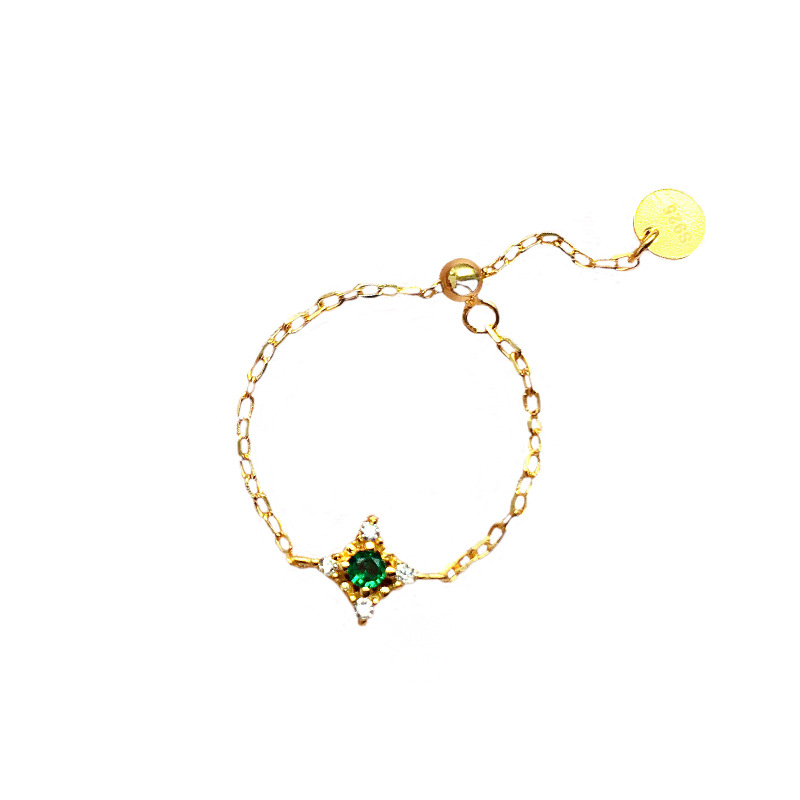 Sterling silver s925 pull-out chain emerald ring