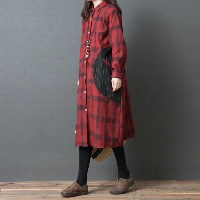 Women's fashion large cotton plaid skirt Red - Shop at LoveMi
