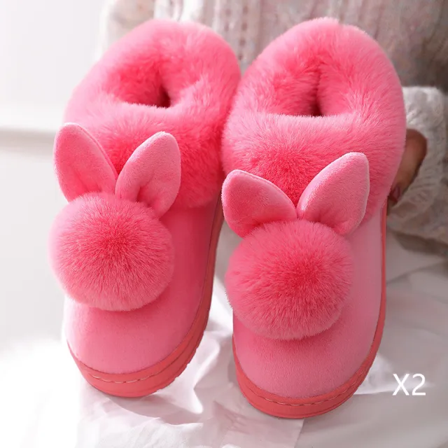 Autumn Winter Cotton Slippers Fur Rabbit Home Warm Thick Bottom Indoor Cotton Shoes Womens Slippers Cute Fluffy Cat Slippers Pink - Shop at LoveMi