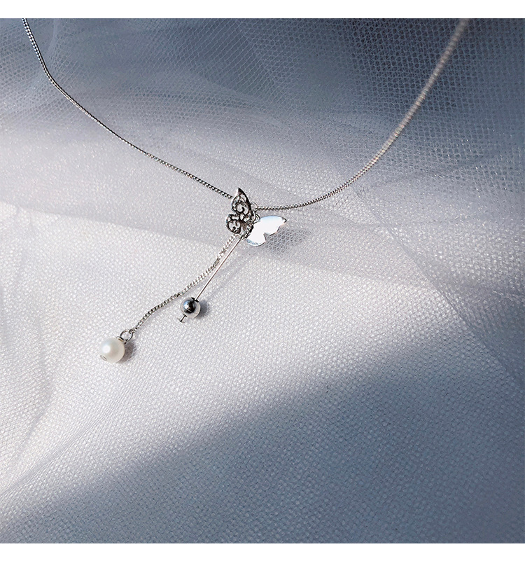 Butterfly Pearl Tassel Necklace Female Full Body 925 Sterling Silver