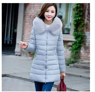 Fur collar mid length thick down cotton Grey - Shop at LoveMi