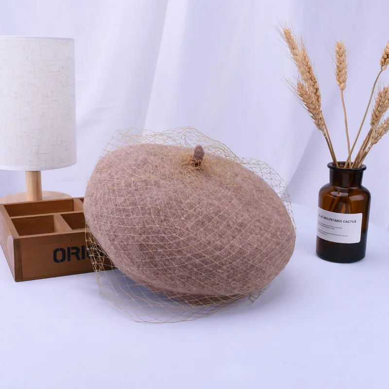 Autumn and winter retro British mesh pumpkin hat - Camel