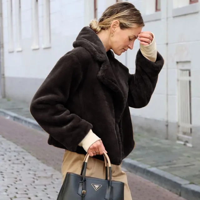 Rabbit fur plush coat top Dark Coffee - Shop at LoveMi