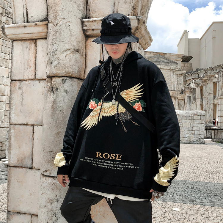 Stork Print Loose Style Hip Hop Hoodie