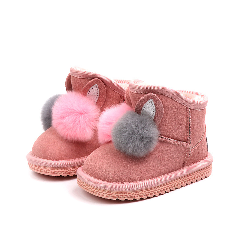 Rabbit fur ball girls and children snow boots — view 4