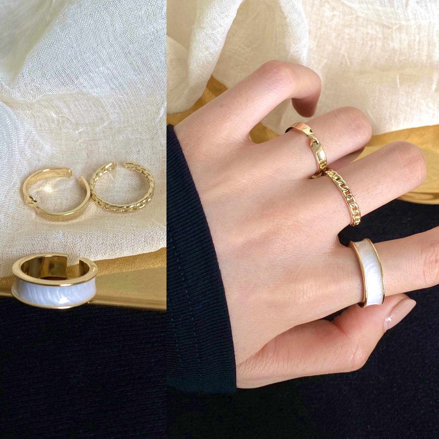 Fashion three-piece ring set combination personality ins cold wind opening adjustable female