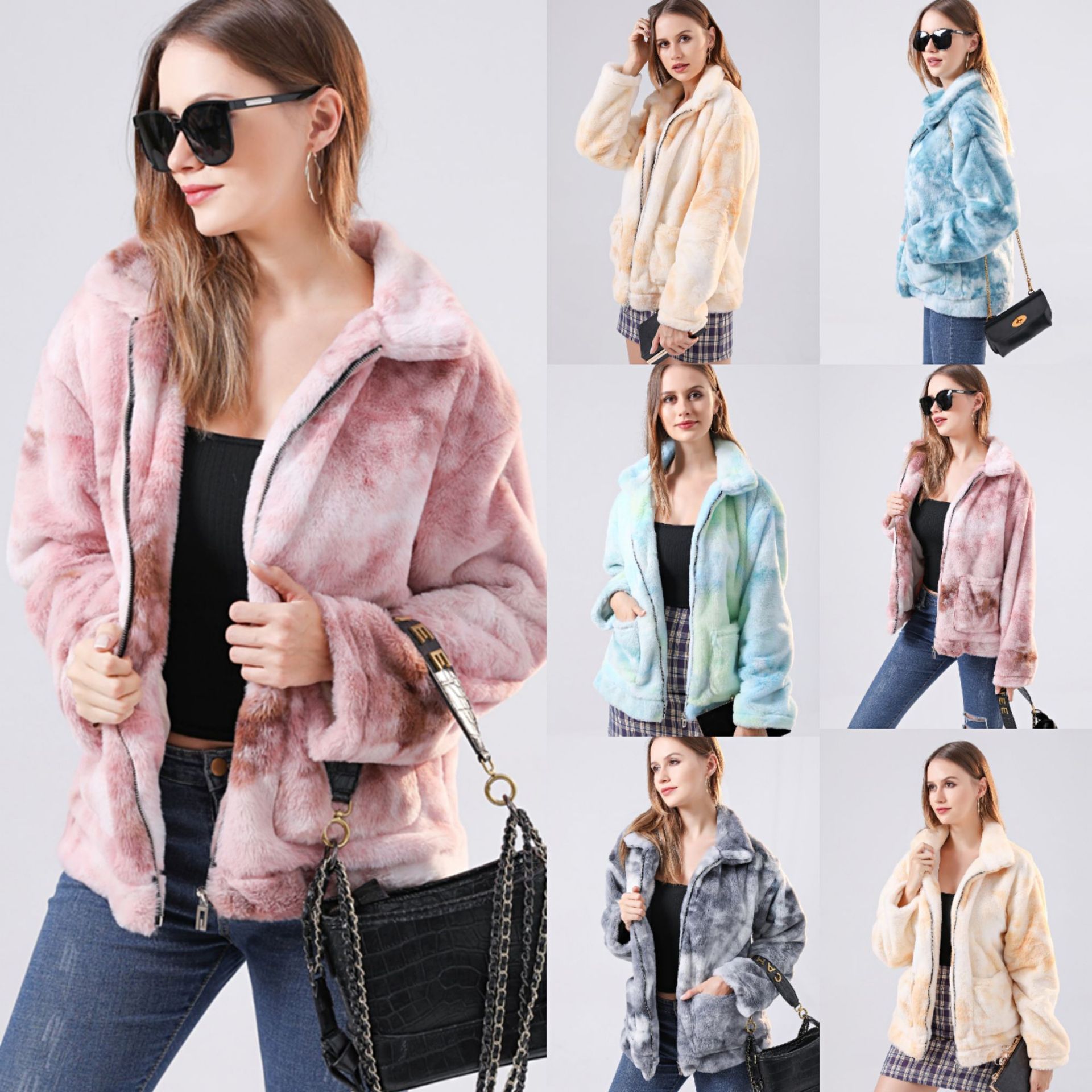 Women's plush color tie-dye long sleeve coat