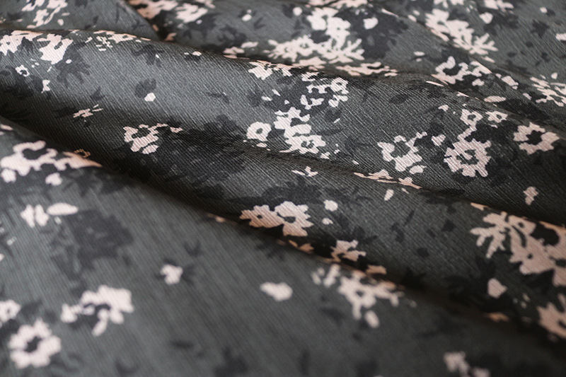 Bowknot flower print chiffon see-through long-sleeved dress