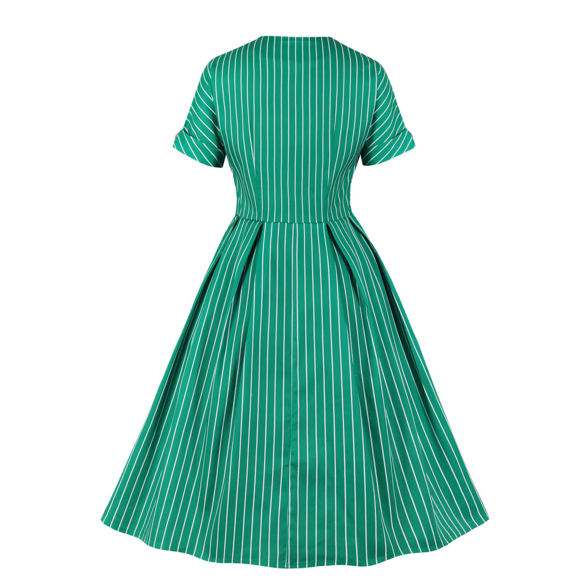 Retro temperament striped button big swing dress