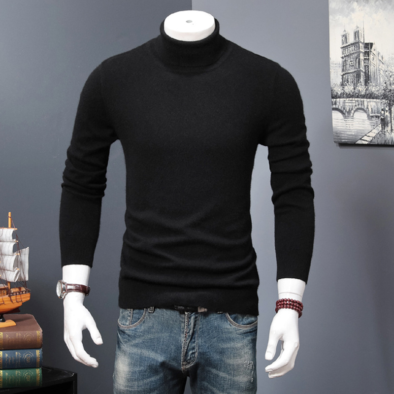 Men's Turtleneck Sweater Pullover Solid Warm Wool Knit