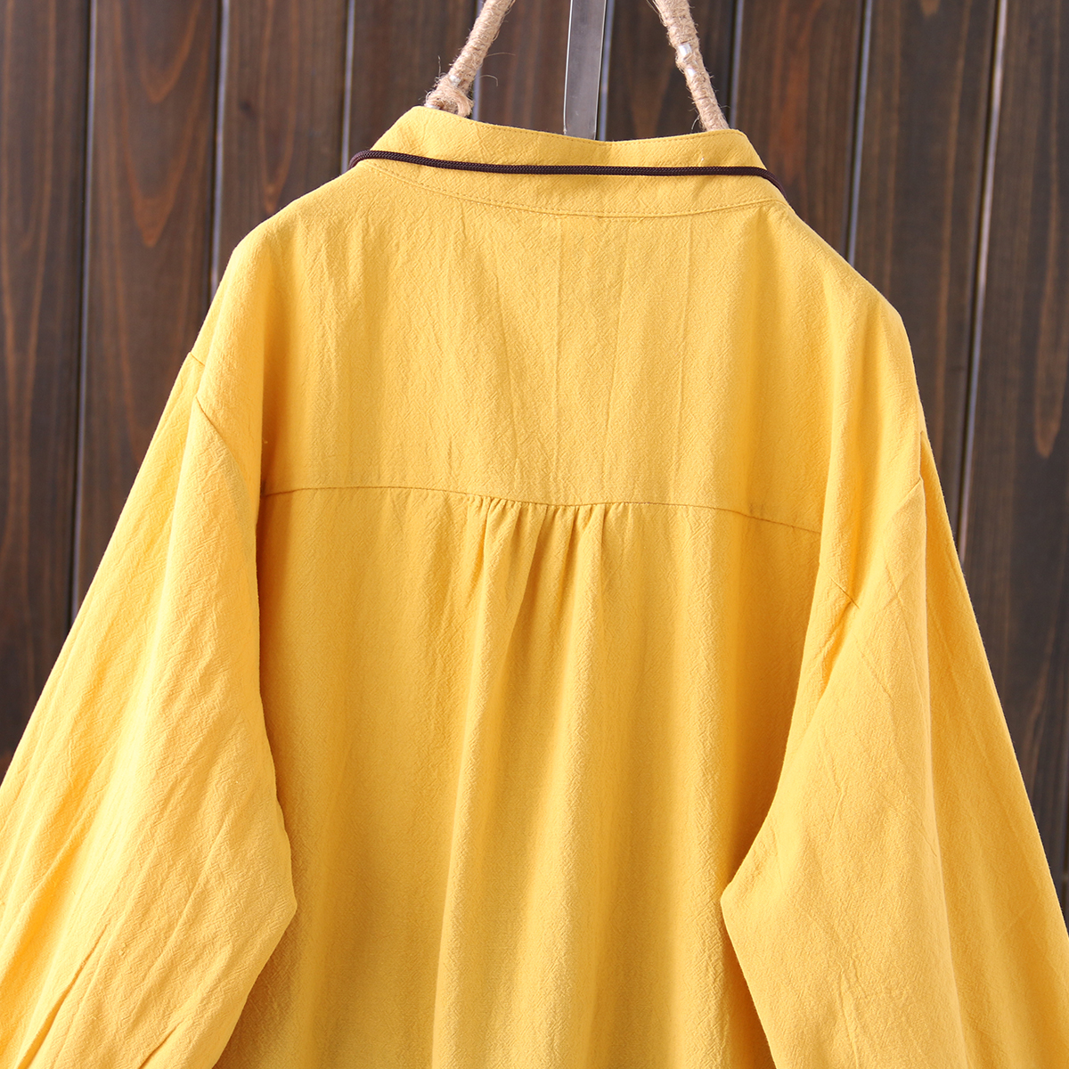 Artistic stand collar embroidered Lantern Sleeve Shirt