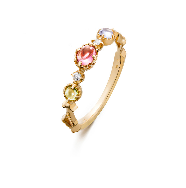 Moonstone Pink Tourmaline Garnet Ring