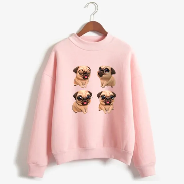 Beautiful and cute pug print sweatshirt Pink D - Shop at LoveMi