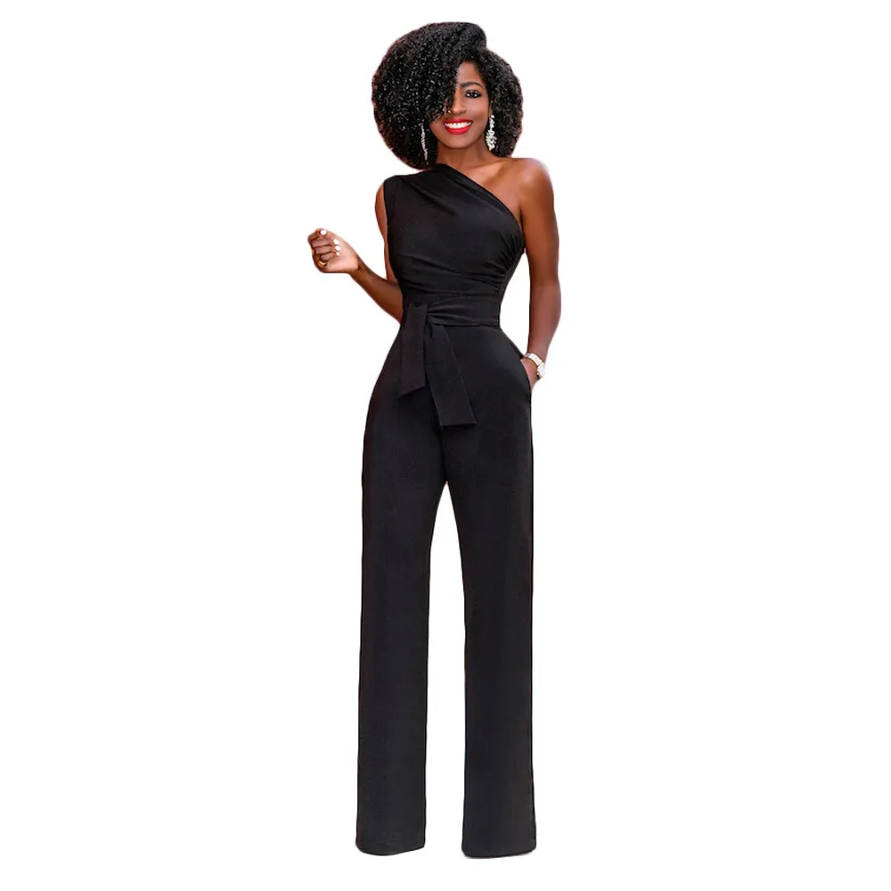 Solid colour slant collar button up Jumpsuit - Black