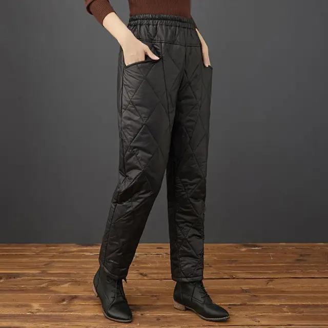 Loose and light diamond down cotton trousers Black - Shop at LoveMi