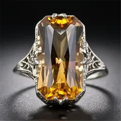 Citrine Hollow Carved Ring Europe and America - Yellow - View 1