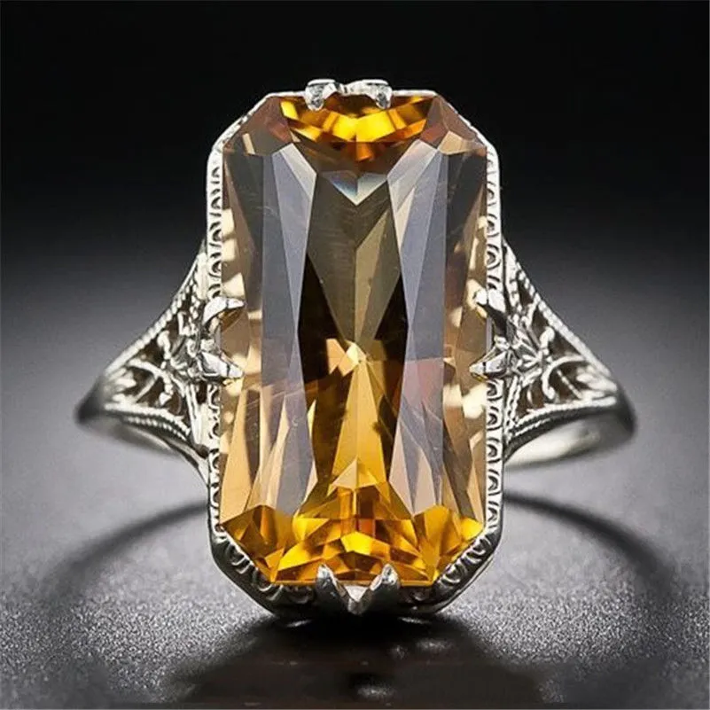 Citrine Hollow Carved Ring Europe and America - Yellow