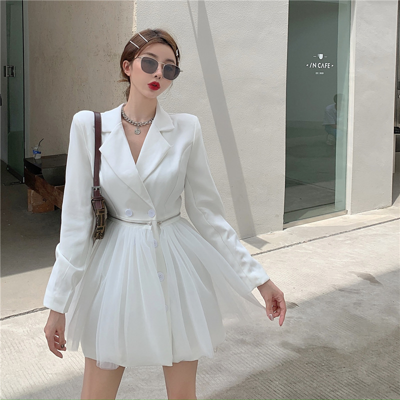 Detachable mesh suit dress White - Shop at LoveMi