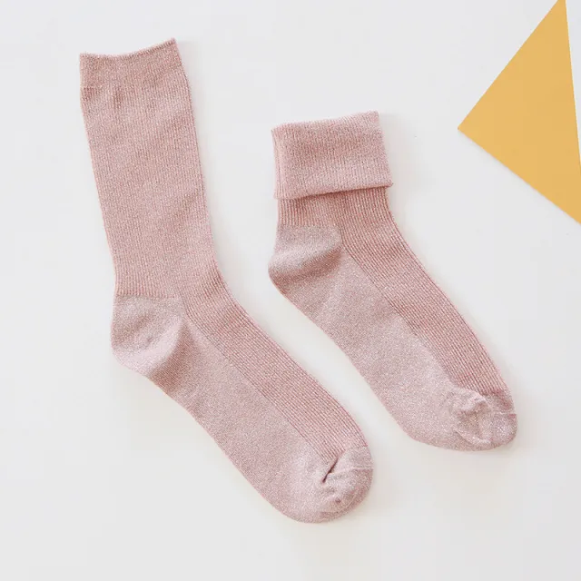 Winter fashion warm solid color flash socks Pink - Shop at LoveMi