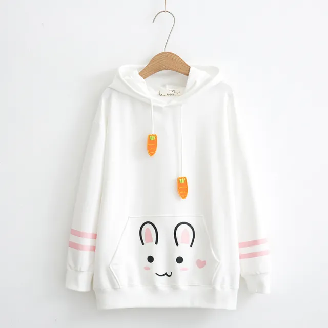 Rabbit carrot Hooded Sweater White - Shop at LoveMi