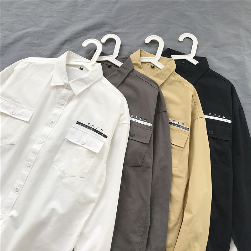 Cotton printed tooling Hong Kong style long sleeve shirt for men