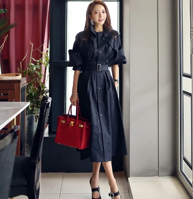 Bat sleeve trench coat Navy Blue - Shop at LoveMi