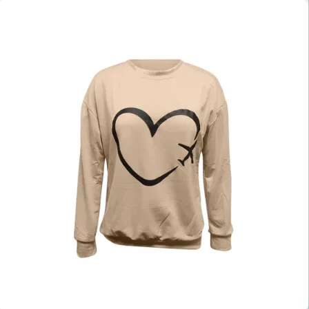 Autumn sweater heart shaped airplane printed Sweatshirt women's top Milky White - Shop at LoveMi