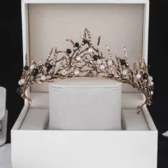 Black luxury crown bridal headdress wedding dress - Style R - View 1