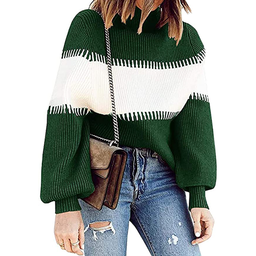 Women's casual high neck pit strip contrast sweater