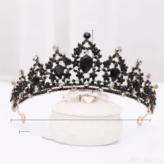Black luxury crown bridal headdress wedding dress - Style W - View 1