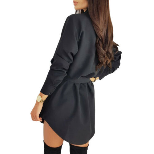 Lace-up cardigan solid color sleeved shirt dress