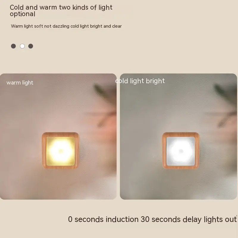 Nordic Kitchen Cabinet Sensor Light Hallway Bedroom Bedside Led Small Night Lamp Wood Grain Infrared Sensor Lamp