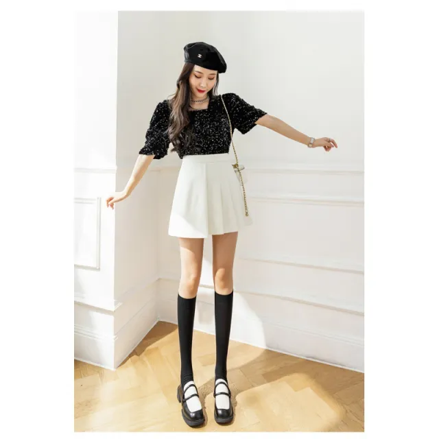 Fashion Solid Color High Waist Fashion A line Short Skirt Anti lighting Beige - Shop at LoveMi