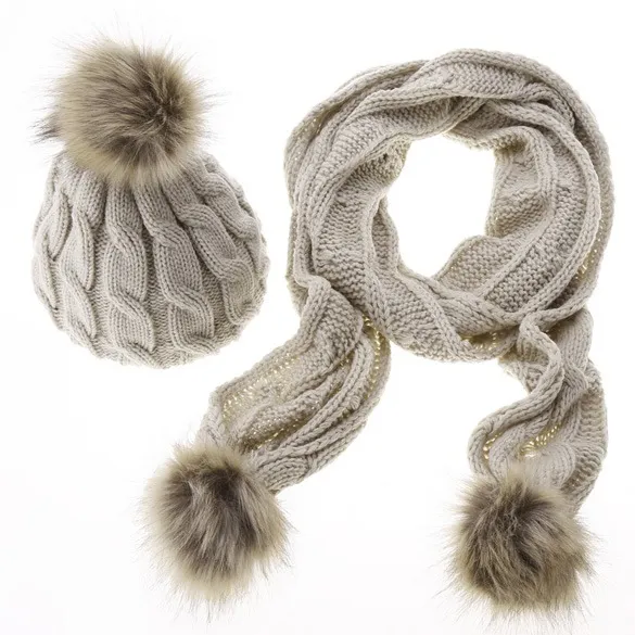 Ladies Woolen Scarf Hat Set Figure 8 Hat Scarf Set Beige - Shop at LoveMi
