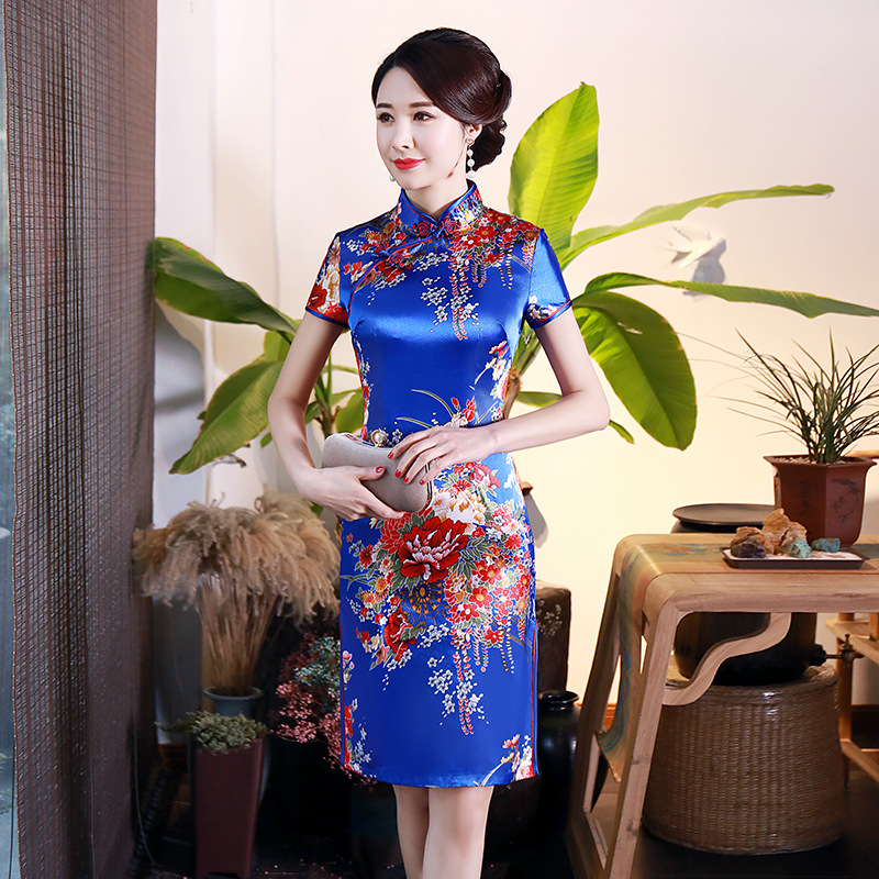Spring and summer new improved cheongsam satin dress