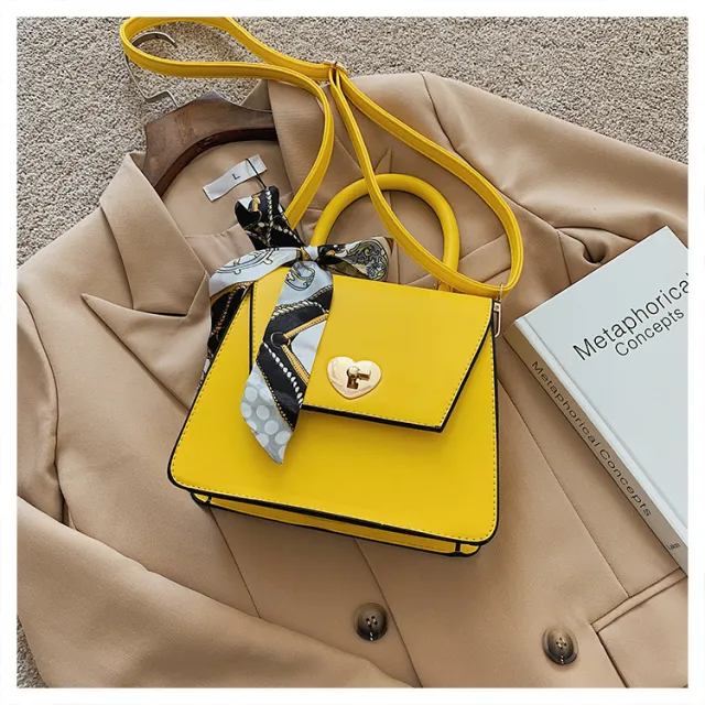 Diagonal trend fashion net celebrity same fashion PU shoulder handbag Yellow - Shop at LoveMi