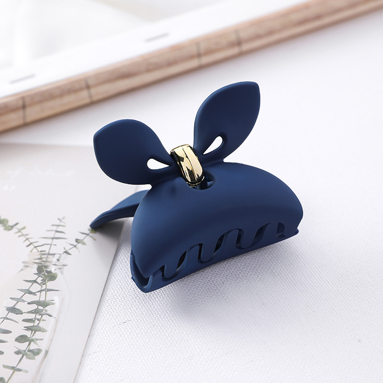 Bow resin grip clip solid color matte rabbit ears hair clip Blue - Shop at LoveMi