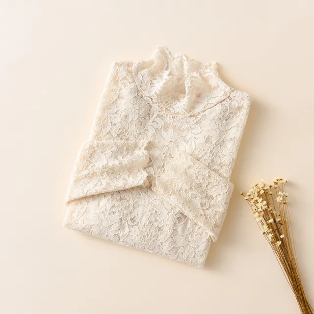 Temperament high end lace bottoming shirt women Apricot - Shop at LoveMi