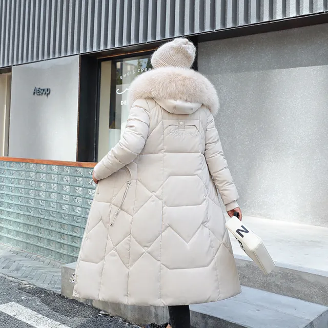 Long fur collar hooded coat Beige - Shop at LoveMi