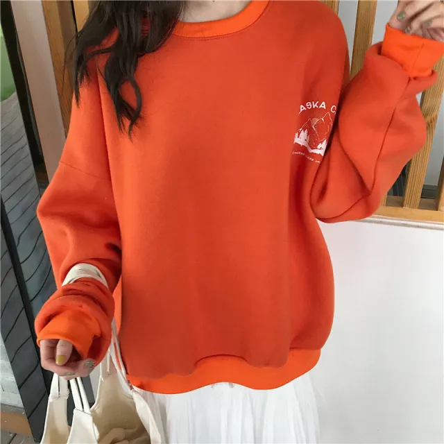 Loose round neck lazy style bf thin student sweater Orange - Shop at LoveMi