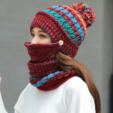 Korean winter knitted hat Wine Red - Shop at LoveMi