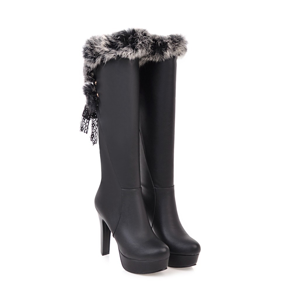 Fashion Fur Collar Boots Women's Thick Heel Round Toe High Boots