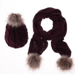 Ladies Woolen Scarf Hat Set Figure 8 Hat Scarf Set - Red - View 1