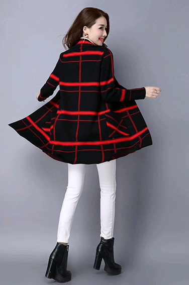 long suit collar plaid women's sweater autumn and winter fashion elegant cardigan coat